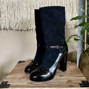 Marc by Marc jacobs Black Patent Suede Leather Bow Mary Jane Platform Boots